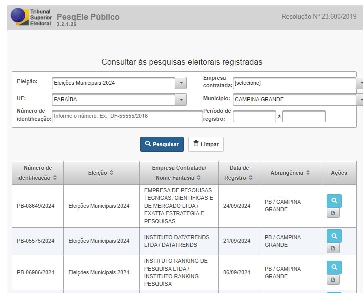 pesuisas registradas