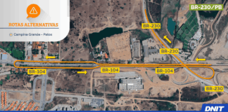 DNIT altera o tráfego no viaduto entre as BRs 230 e 104, em Campina Grande rota 011